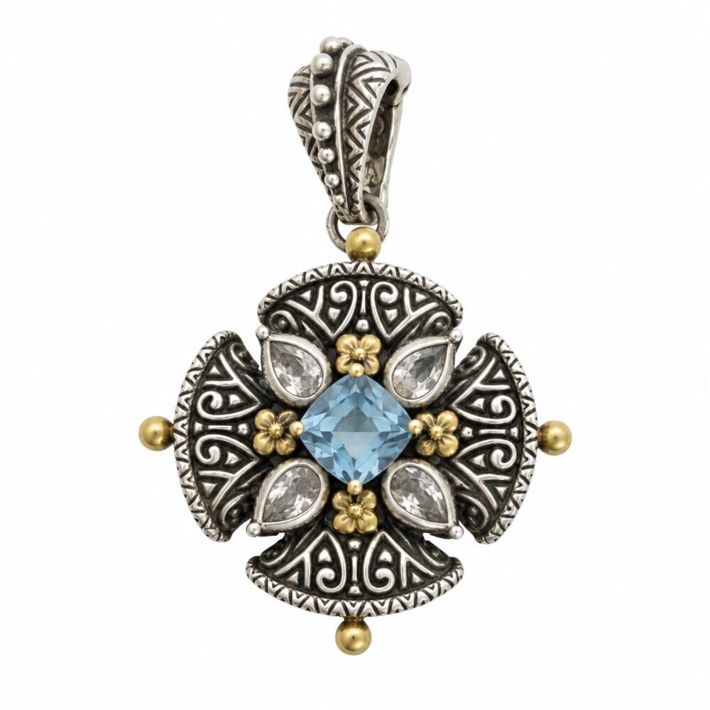 Barbara Bixby Sterling Silver 18K Gold Blue White Topaz Maltese Cross Enhancer